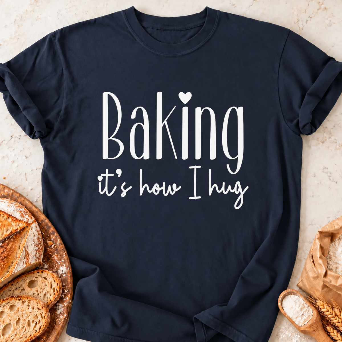 Baking Hug Heart T-Shirt — Navy