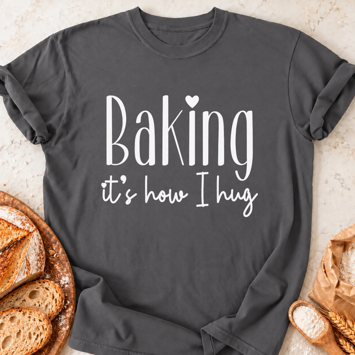Baking Hug Heart T-Shirt — Charcoal