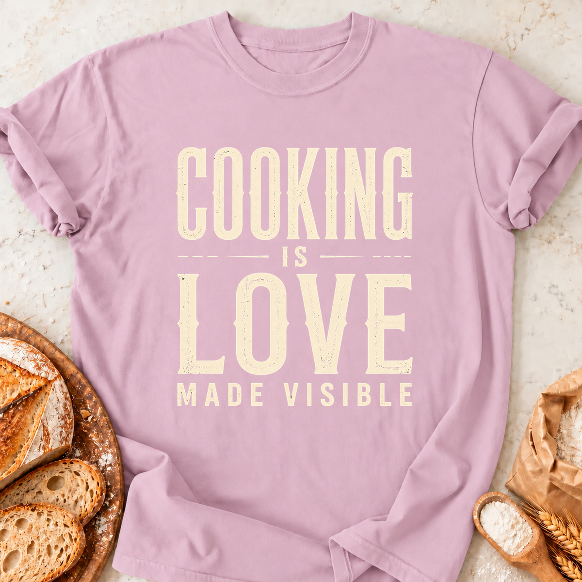 Cooking Is Love T-Shirt — Light Pink