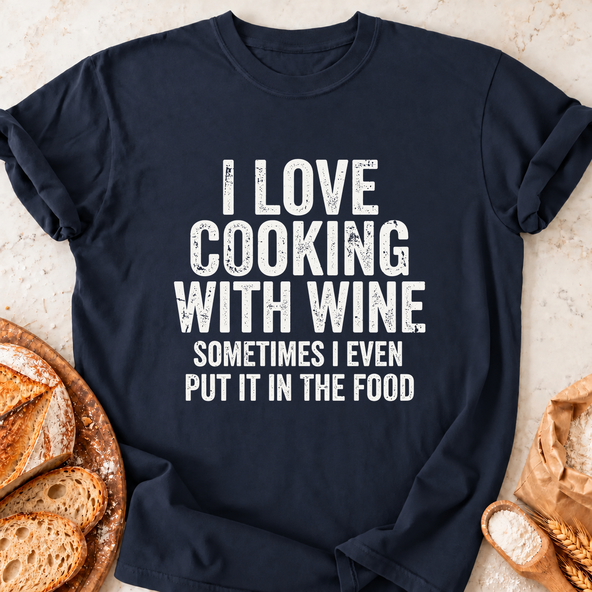 Cooking With Wine T-Shirt — Navy