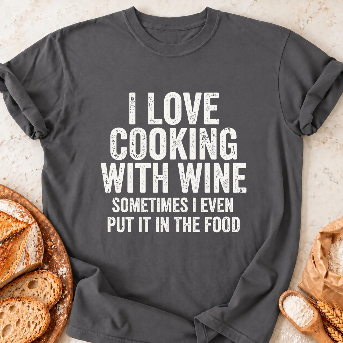 Cooking With Wine T-Shirt — Charcoal