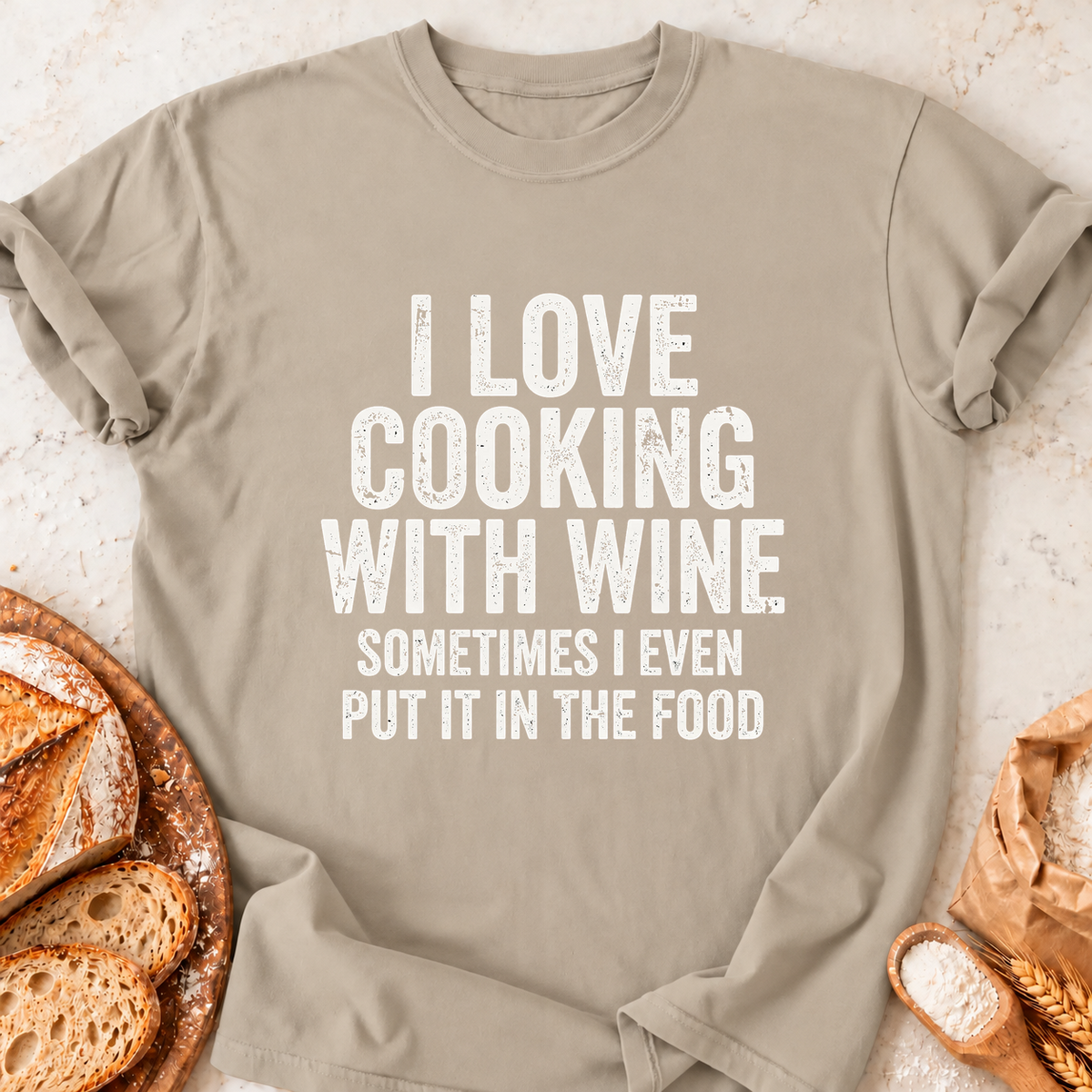 Cooking With Wine T-Shirt — Sand