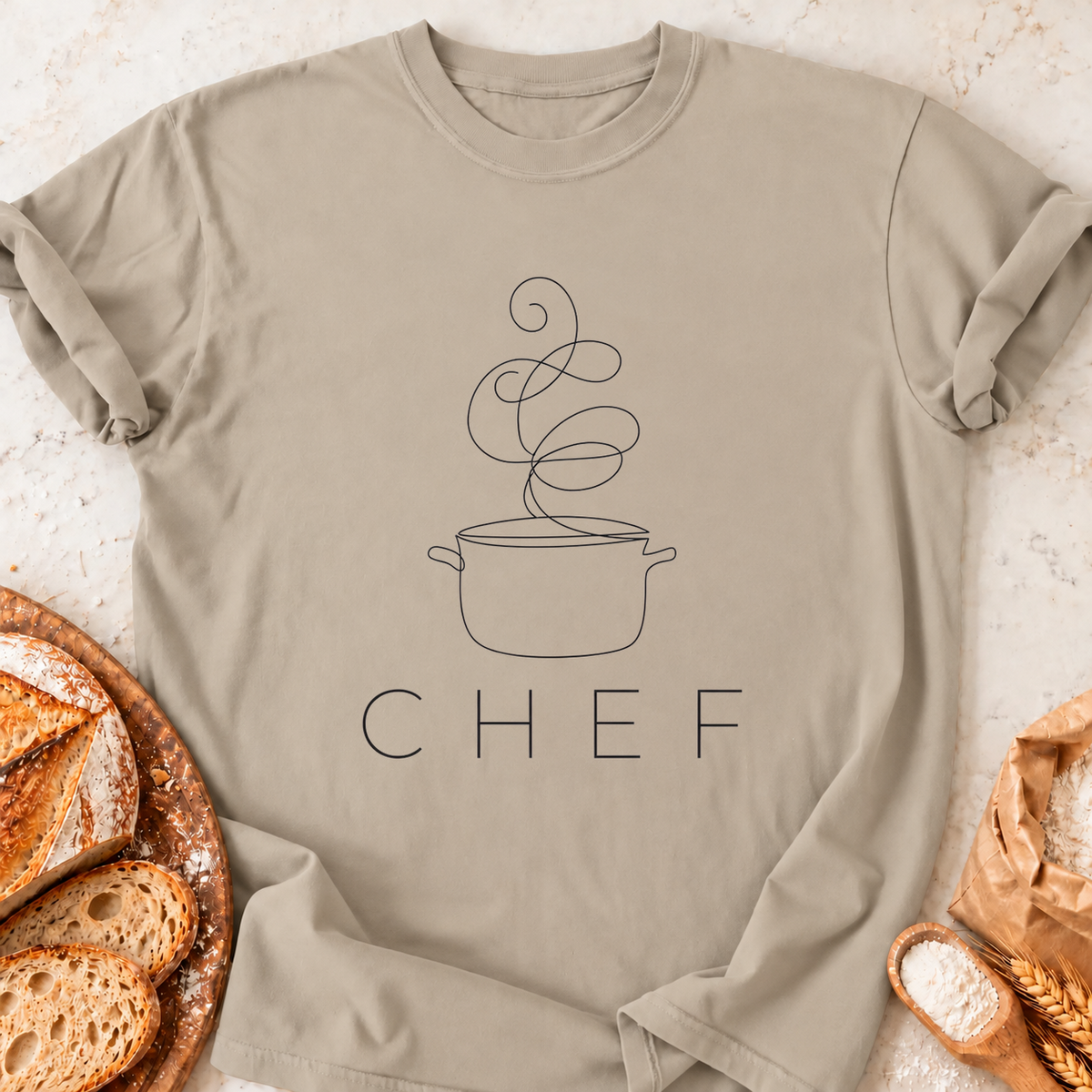Minimalist Chef Pot T-Shirt — Sand