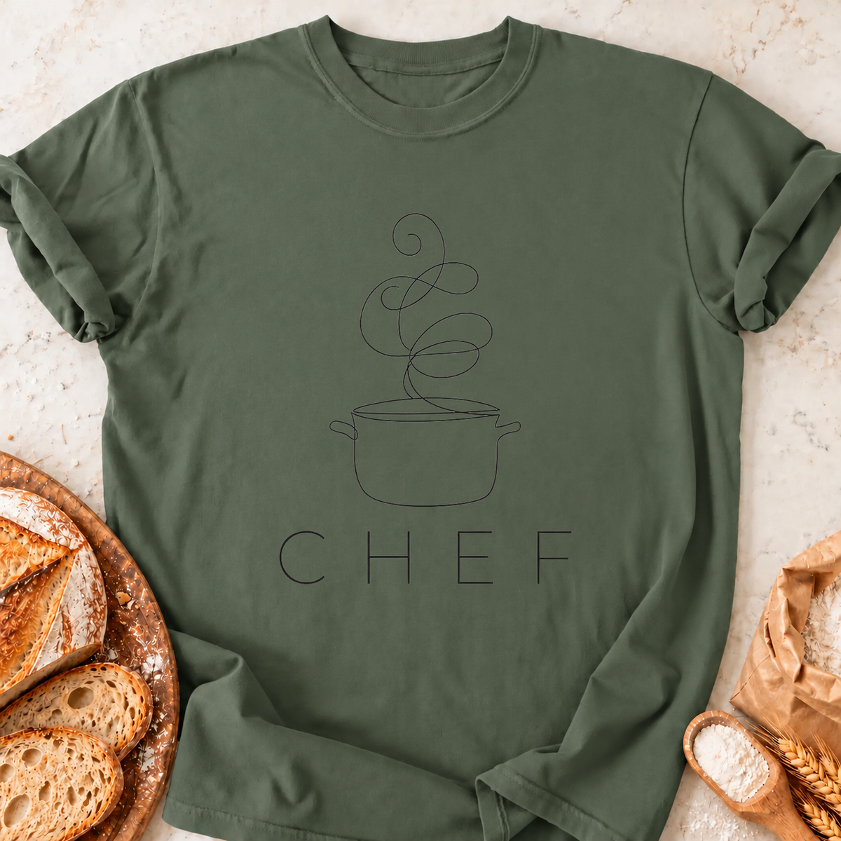 Minimalist Chef Pot T-Shirt — Military Green