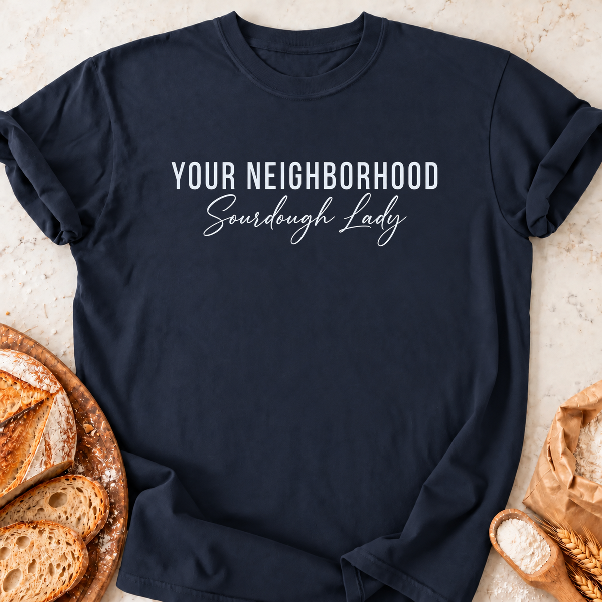 Neighborhood Sourdough Lady T-Shirt — Navy