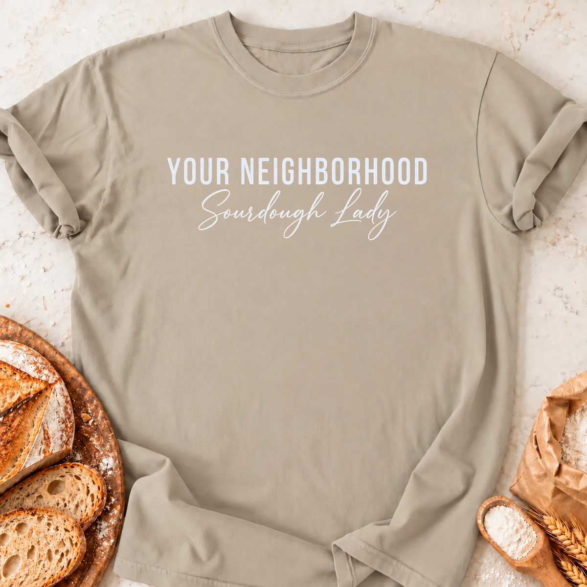 Neighborhood Sourdough Lady T-Shirt — Sand