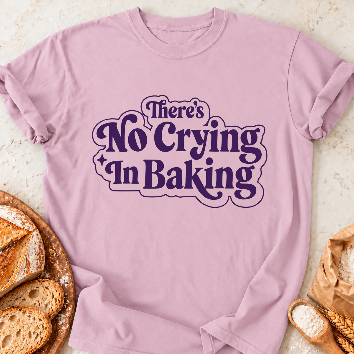 No Crying in Baking T-Shirt — Light Pink