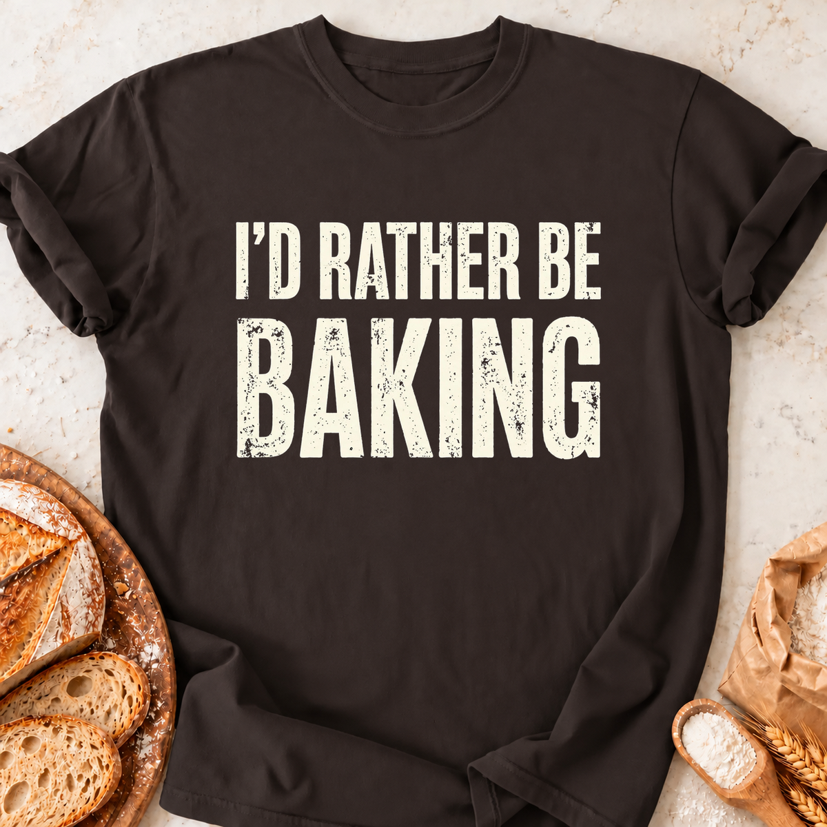 Rather Be Baking T-Shirt — Dark Chocolate