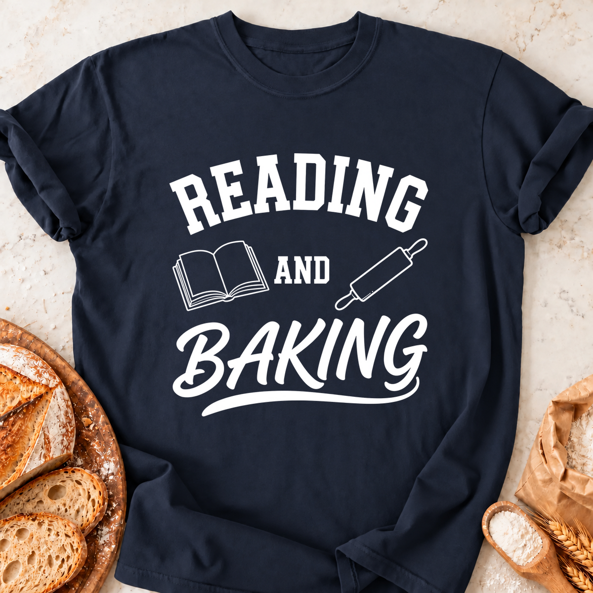 Reading And Baking T-Shirt — Navy