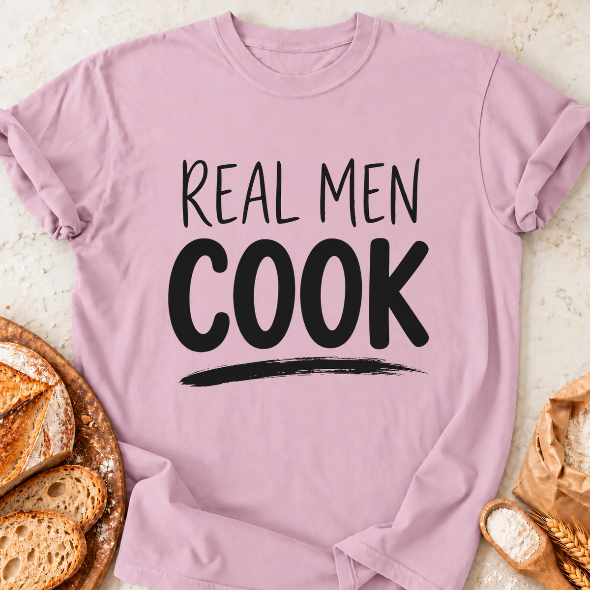 Real Men Cook T-Shirt — Light Pink