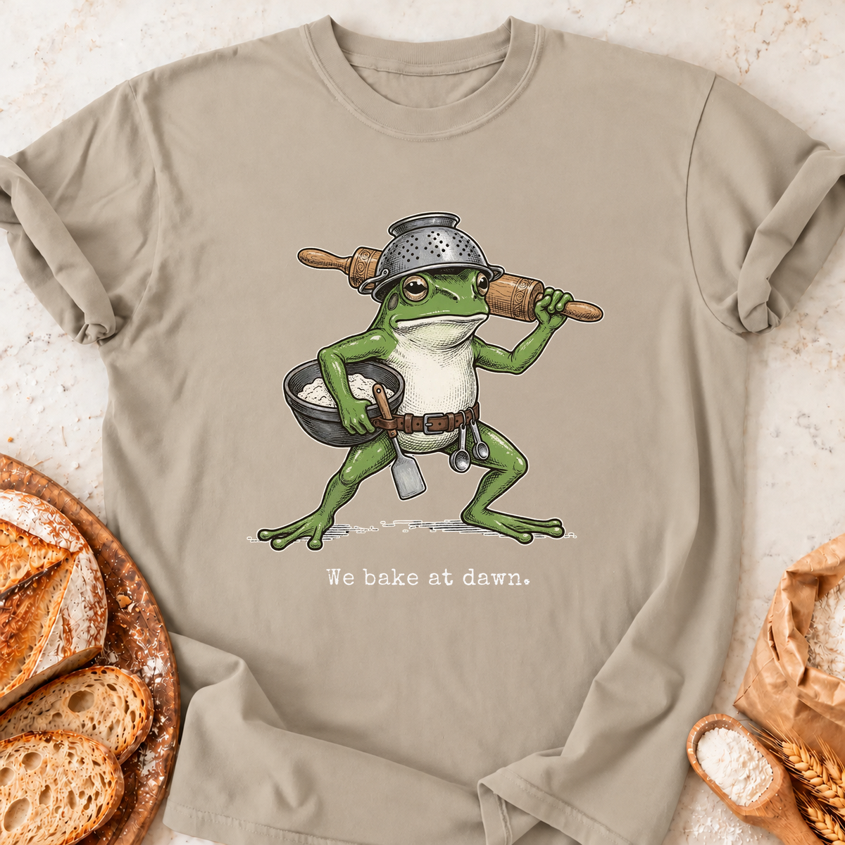 We Bake at Dawn T-Shirt — Sand